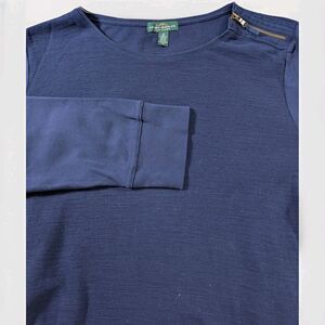 Lauren Ralph Lauren Top Women's XL Blue Shoulder Zip 3/4 Sleeve Knit